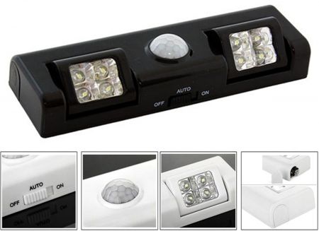 LED лампа с датчиком движения 8 LED черная (PZD26B)