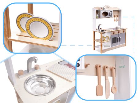 Детская MDF деревянная кухня с аксессуарами LULILO, 85см бежевая (5548)