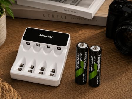 AA un AAA bateriju lādētājs ar USB-C un LCD displeju, 4 sloti (P02056)