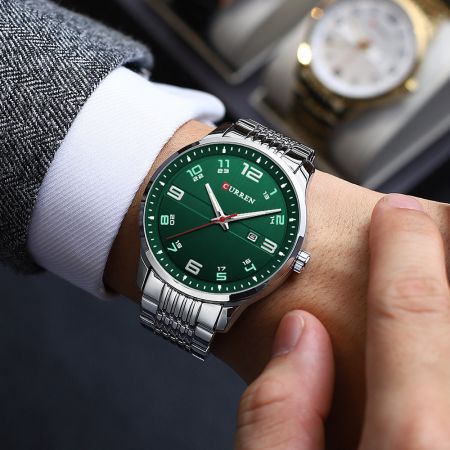 CURREN Vīriešu rokas pulkstenis 8411 (ZC037B) + BOX silver/green