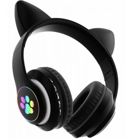Беспроводные наушники Bluetooth Котик черные (PZS7F)