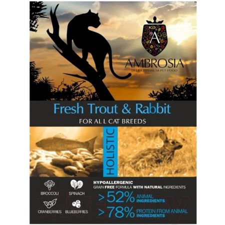 Ambrosia Сухой корм для стерилизованных кошек с кроликом и форелью GRAIN FREE STERILIZED CAT FRESH TROUT & RABBIT 1.5KG (5214001832941)