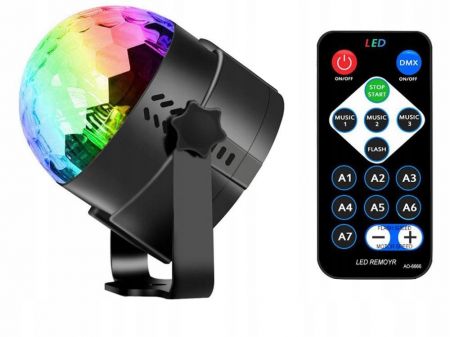 Проектор диско шар RGB LED с питанием от сети + пульт (P12268)