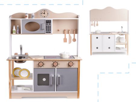 Детская MDF деревянная кухня с аксессуарами LULILO, 85см бежевая (5548)