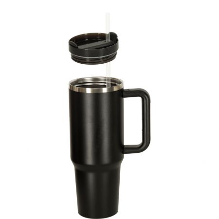 Термокружка с ручкой и трубочкой 1.2L черная (3032)