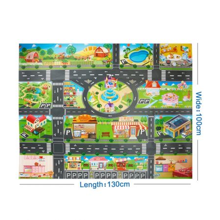 Rotaļu paklājiņš Pilsēta + ielu zīmes ūdensizturīgs krāsains 130x100cm (7288)
