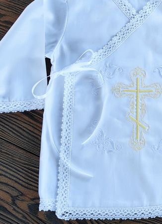 Kristību krekls sasienams sānā, ar mežģīnēm un izšuvumu (MX06 KR36 white)