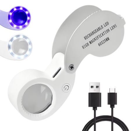 Увеличительное стекло 60x 25мм LED UV USB (P09215)