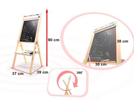 Divpusējs tāfele ar krītiņiem, magnētiem un zīmēšanas papīru 90cm (6489)