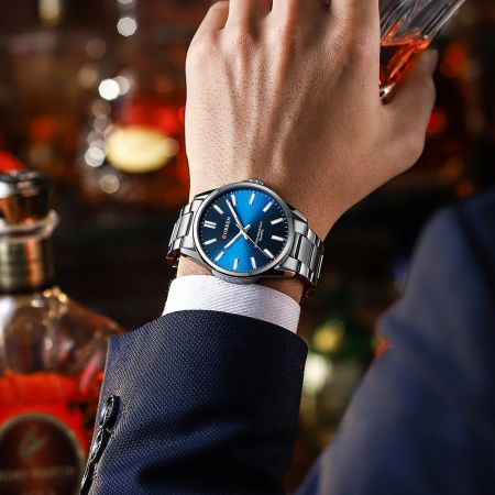 CURREN Vīriešu rokas pulkstenis 9090 (ZC045A) + BOX silver/blue
