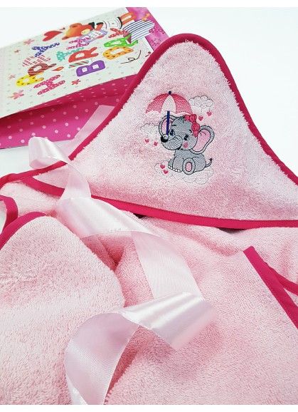 ДЕТСКОЕ ПОЛОТЕНЦЕ С КАПЮШОНОМ СЛОНЕНОК PINK