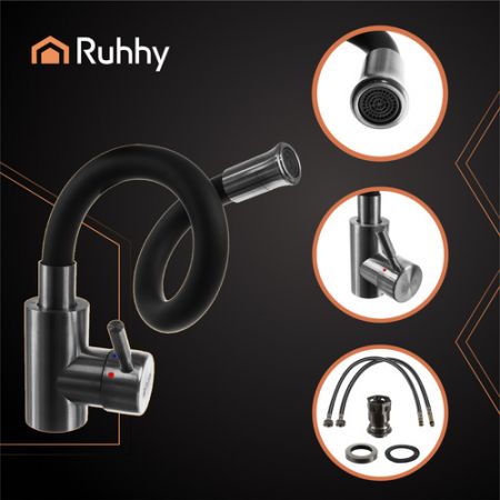 Virtuves jaucējkrāns ar elastīgu snīpi un aeratoru (P26324)
