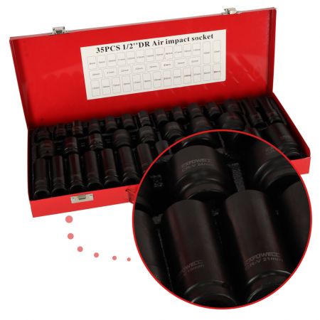 Trieciengalvas 1/2' 8-32 mm komplektā 35 gab. (4724)