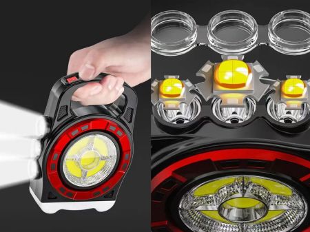 Lukturis ar saules bateriju Powerbank uzlādējams LED COB (P12316_cze) red
