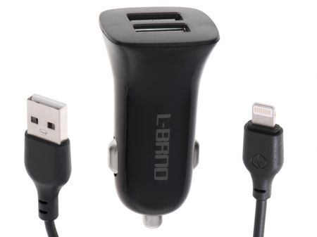 Автомобильное зарядное устройство DUAL USB + Lightning черное (5333)