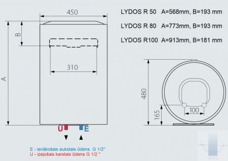 Ariston ūd. sild. elektr. Ariston LYDOS R 100 vertikāls (3201912)