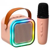 Karaoke skaļruņis + mikrofons USB Bluetooth LED rozā (3379)