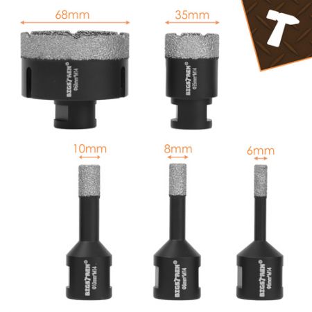 Dimanta caurumzāģu komplekts 6–68 mm + adapteris - 6 daļu komplekts keramikas izstrādājumiem un keramikai Bigstreen (P27079)