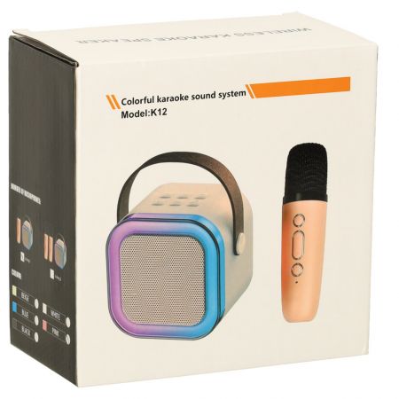Karaoke skaļruņis + mikrofons USB Bluetooth LED rozā (3379)