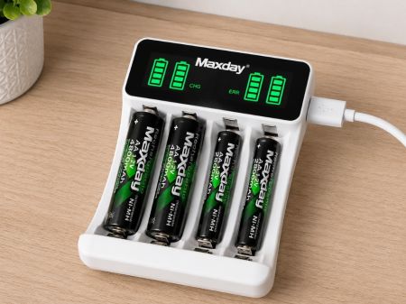 AA un AAA bateriju lādētājs ar USB-C un LCD displeju, 4 sloti (P02056)