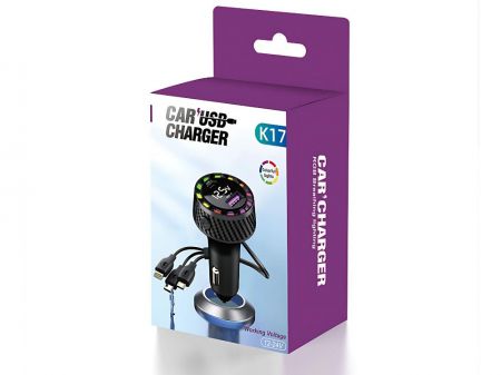Автомобильное зарядное устройство USB RGB с кабелем (P10149)