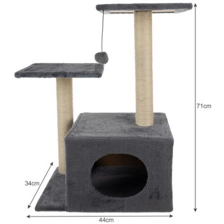 Kaķu māja - koks ar stabiem 71 cm pelēka (P21712)