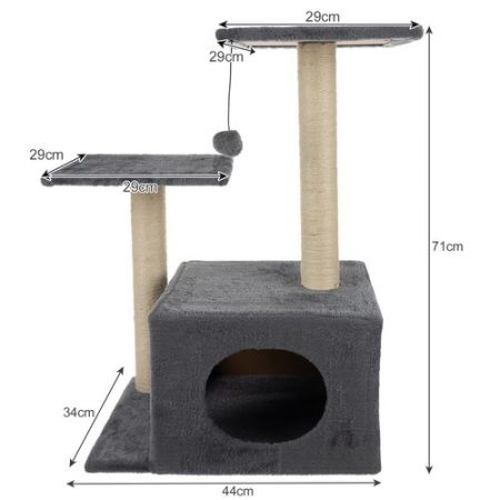Kaķu māja - koks ar stabiem 71 cm pelēka (P21712)
