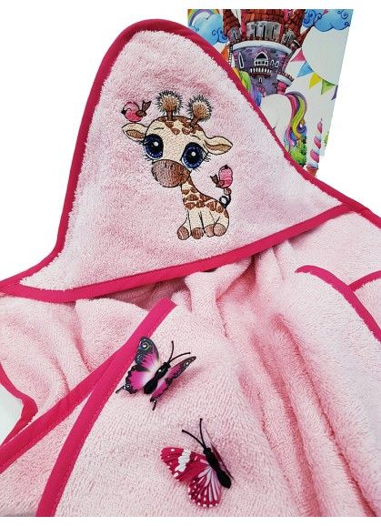 ДЕТСКОЕ ПОЛОТЕНЦЕ С КАПЮШОНОМ ЖИРАФЁНОК PINK