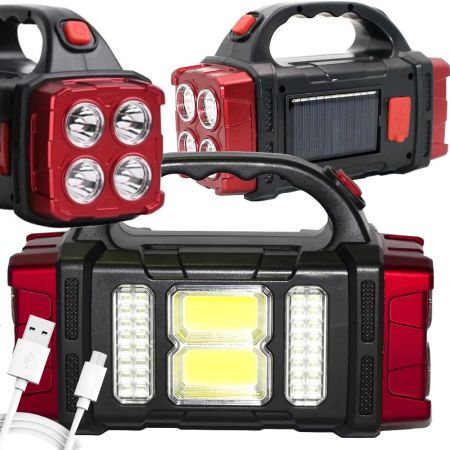 Lukturis ar saules bateriju Powerbank uzlādējams LED COB (P12317_cze) red