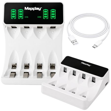 AA un AAA bateriju lādētājs ar USB-C un LCD displeju, 4 sloti (P02056)