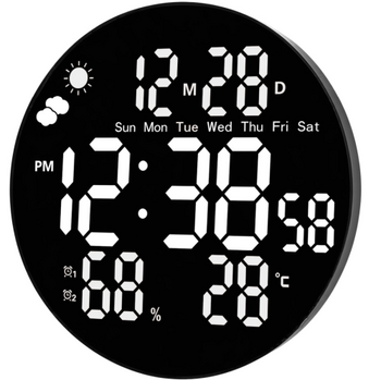 Gaosiio DS-3853L LED sienas pulkstenis ar datumu, temperatūru, modinātāju un tālvadības pulti 25cm