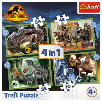 TREFL JURASSIC WORD Комплект пазлов Парк юрского периода 4 в 1: 35 48 54 70 эл. (34607T)