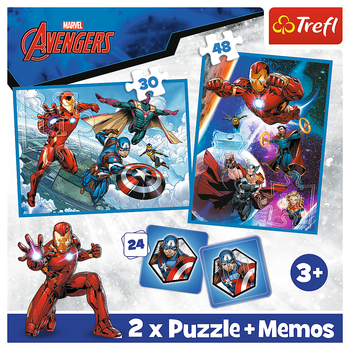 TREFL AVENGERS Puzles komplekts 30 gab + 48 gab + 24 memo (93333T)