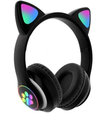 Беспроводные наушники Bluetooth Котик черные (PZS7F)