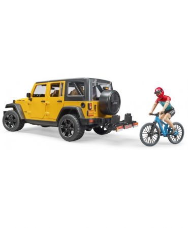 BRUDER Rotaļu automašīna Jeep Wrangler ar kalnu velosipēdu un velosipēdistu (4001702025434)