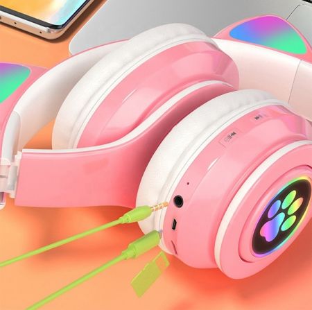 Беспроводные наушники Bluetooth Котик белые (PZS7E)