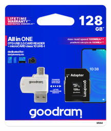 Goodram MicroSDXC 128GB Class 10 UHS I + Card reader + adapter (M1A4-1280R12)