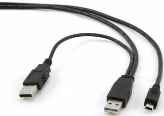 Kabelis Gembird Dual USB Male - MiniUSB Male 0.9m Black (CCP-USB22-AM5P-3)
