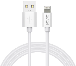 Kabelis SAVIO USB-A – Lightning 1 m, White, 2.4A (CL-192)