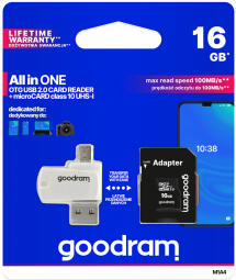 Goodram MicroSDHC 16GB All in one class 10 UHS I + Card reader (M1A4-0160R12)