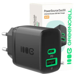 Lādētājs Greencell PowerSource Duo30 30W Black (CHARB-GC-30AC-B)