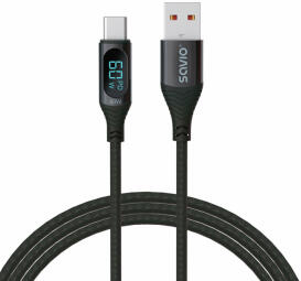 Kabelis Savio USB-A Male - USB Type-C Male with Digital Display 1m (CL-172)