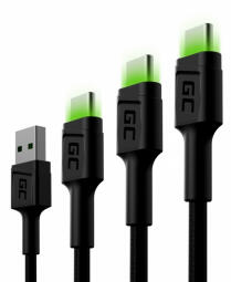 Green Cell USB Male - USB Type-C Male Set 3x with LED Diode 1.2m (KABGCSET01)