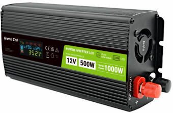 Strāvas pārveidotājs Green Cell PowerInverter LCD 12 V 500 W/1000 W Pure Sine Wave (INVGC12P500LCD)