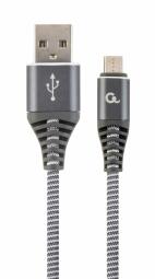 Gembird USB Male - Micro USB Male Premium cotton braided 2m Space Grey/White (CC-USB2B-AMMBM-2M-WB2)