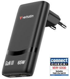 Lādētājs Verbatim Fold n Go GaN 65W 2-Port Black (32354V)