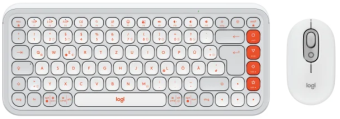 Klaviatūra + Pele Logitech POP ICON COMBO OFF White Orange US (920-013141)