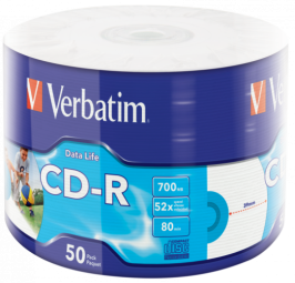 Matricas CD-R Verbatim Data Life 700MB 1x-52X Inkjet Printable 50 Pack Wrap Spindle (43794V)