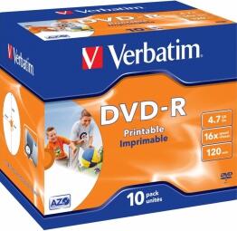 Matricas DVD-R AZO Verbatim 4.7GB 16x Printable, ID Branded,10 Pack Jewel (43521V)