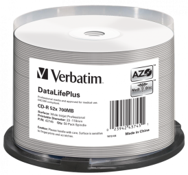 Matricas CD-R Verbatim 700MB 1x-52x DataLifePlus 50 Pack Spindle (43745V)